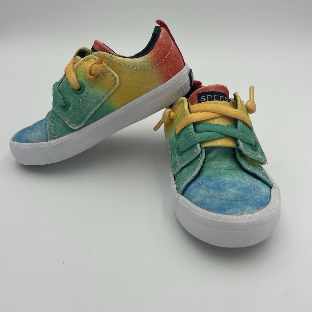 Sperry Topsider Rainbow Sparkle Crest Vibes Jr Toddler Size 5M Slip On,Hook/Loop